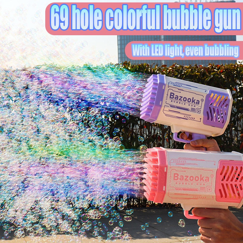 69-Hole Rocket Launcher Bubble Gun with Lights and Fan Mode