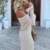 New One-shoulder Knitted Long-sleeved Dress Sexy Beach Holiday Long Dresses Womens Clothing